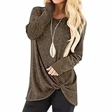 Pullover Cardigan Sweater Damen Tops Freizeit Hemden Langarm O-Ausschnitt Loose Fit Mode Solid Laufen Athletische Tops M Kaffee