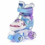 meteor Kinder Rollschuhe mit LED-Lichtern und Verstellbarer Größe – Retro Roll-Skates für Jugendliche – Mehrfarbige Disco Roll-Schuhe Bunte Retro Quad Skates - Roll ab! (Purple Mermaid, S 30-33)
