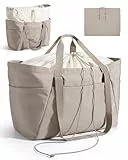 bagsmart Reisetasche Damen Sporttasche, Faltbare & Ausdehnbare 73L bis 103L Handgepäck Tasche Tote Bag, Große Einkaufstasche Weekender Handtasche für Arbeit Reise Shopping Schule, Kamel