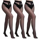 Yilanmy 3 Paar Strumpfhosen Damen 20 DEN Transparente Feinstrumpfhose, Hohe Taille T-Crotch Pantyhose (Schwarz,L-XL)