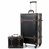 Urecity Koffer Vintage mit 4 Rollen Trolley Koffer Reisekoffer Leicht Retro Hartschalen Koffer 2-Teilig mit 12 Zoll Kleines Köfferchen (Krokodil-Prägung Schwarz, S(12')+L(26'))