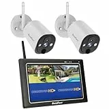 SecuFirst 2K Überwachungskamera Aussen mit Innen Monitor,7' Sensorbildschirm NVR + 2X Outdoor Kamera Überwachung Babyphone Arbeiten ohne WLAN,AI Bewegungsmelder,64 GB SD-Karte.Gegensprech