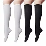 Chalier Cozy 4 Paar Kniestrümpfe Damen Schwarz aus Baumwolle, Overknee Strümpfe Knee High Socks Lange Socken Volleyballsocken Sportsocken Damensocken