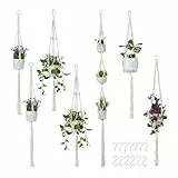 Relaxdays Makramee Blumenampel, 7er Set, Hängeampel Boho, Verschiedene Größen, Pflanzenhalter innen, Baumwolle, Creme