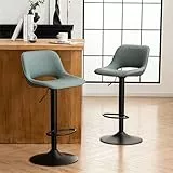 YOUNIKE Barhocker 2er Set, Barstühle Bar Stool Höhenverstellbar Drehstuhl, Küchenstühle Tresenstuhl mit Hohler Rückenlehne, Hohe Barhocker für Bartheke Küche, Graugrün