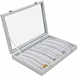Belle Vous Schmuck Aufbewahrung mit 20 Haken & Abschließbaren Glasdeckel, Stapelbare Schmuckaufbewahrung Grau Samt Schmuckkästchen für Ketten, Armband Aufbewahrung & Schmuckaufbewahrung Ohrringe