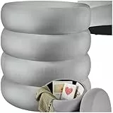 tectake® Hocker mit Stauraum, Scandi Sitzhocker Samt Stoff, Pouf, Polsterhocker rund für Schminktisch, Wohnzimmer Möbel, als Flur Möbel, Stauhocker Wohnen, Ø 42 x 47 cm - Samtoptik grau