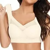 Generisch Komfort BH Wohlivia Haltungskorrektur Push Up BH Damen Ohne Bügel Große Größen Bustier Damen Spitze Bralette Bügelloser Klassischer Schalen BHS Bralette Weicher Komfort Seamless (Beige, L)