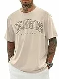 Minetom Herren T-Shirt Oversized Rundhals Kurzarm Lose Sommer Oberteile Mode Tshirt mit Los Angeles Grafik Kreativen Buchstaben Vintage Drucken Streetwear Sport Casual Lang Tops A Aprikose L z