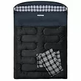 Poepore Doppelschlafsack Flanell für Erwachsene Deckenschlafsack Baumwolle 2 Personen Winter mit 2 Kissen und Tragetasche für Outdoor Camping Wandern 233 * 157CM Dunkel Grau