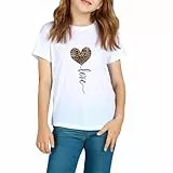 T-Shirt Mädchen Leopard Druck Kurzarm Kinder Baumwolle Sommer Tops Casual Rundhals Tees Mode Sport Shirt für Kinder Teenager Mädchen 7-14 Jahre (DE/NL/SE/PL, Numerisch, 150, Regular, Weiß)