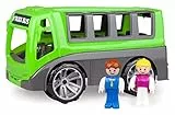 Lena 04454 - Truxx Bus, Spielbus Fahrzeug ca. 27 cm, Spielset mit robustem Reisebus und 2 vollbewegliche Spielfiguren, Spielfahrzeug Set für Kinder ab 2 Jahre, Spielzeugbus in grün/grau