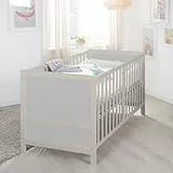 roba Babybett EASY SLEEP 70 x 140 cm inkl. Umbauecken - Mitwachsendes Gitterbett 3-fach höhenverstellbar - 3 Schlupfsprossen - Holz natur/grau