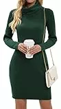 Imuedaen Strickkleid Damen Rollkragen Elegant Langarm Tunika Pullikleid Lang Strickpullover Minikleid Pullover für Herbst Winter (A Dunkelgrün, L)