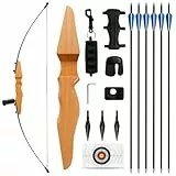 SERfawnCH Pfeil und Bogen 30lbs Set für Erwachsene und Anfänger - Recurve Jagdbogen mit Carbon Pfeilen, Bogenschießen Ausrüstung (Holzbogen, Einsteiger)