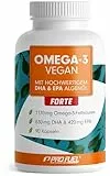 Omega-3 vegan FORTE - 90 Kapseln - 2000 mg Algenöl pro Tag - hochdosiert mit 630mg DHA + 420 mg EPA - vegane Omega-3 Algenöl Kapseln - DHA:EPA Verhältnis 3:2 - laborgeprüft mit Analyse-Zertifikat