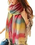 Voqeen Schal Damen Mode Lange Karierte Poncho Halstuch für Frauen Wraps Chunky Überdimensionale Winter Warm Wrap Schal für Damen