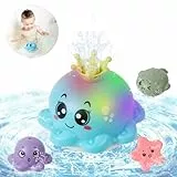 Delycazy Badewannenspielzeug Baby Badespielzeug Wasserspielzeug ab 1 2 3 Jahre, Kinder LED Oktopus Induction Automatischer Wasserstrahl Pool Spielzeug für Baby