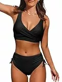 Evolyline Bikini Damen Set Bauchweg Push Up Sexy High Waist, Twist Front Bademode Damen V-Ausschnitt Cross Back Badeanzüge, Bikini-Sets für Damen Badeanzug Zweiteilige Swimsuit