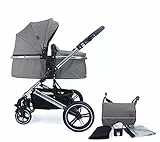 Pixini Neyla Kombi Kinderwagen mit Stoffwanne/Buggy/Wickeltasche/Getränkehalter/Regenplane/Mückennetz/Wickelauflage (chrom/braun)