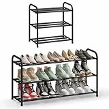 SONGMICS Schuhregal ausziehbar, Schuhablage, Schuh-Organizer mit verstellbaren Ablagen, Schuhaufbewahrung aus Metall, für Flur, Ankleidezimmer, Wohnzimmer, 3 Ebenen, tintenschwarz LMR036BD01
