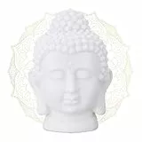 Relaxdays 4 x Buddha Kopf, Kunststoff, Buddha-Figur, HBT: 17x12x10 cm, Zen-Deko für Wohnzimmer & Bad, Feng Shui Deko, weiß