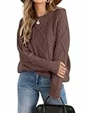 Zeagoo Pullover für Damen Casual Lässig Damenpullover Langarm Herbst Winter Pullis Grobstrick Pullover Braun L
