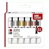 Marabu Acrylfarben Set SHINY CLASSICS, 6 x 12 ml metallisch schimmernde Farben, leicht vermalbar, schnell trocknend, lichtecht, wetterfest, für viele Maltechniken und Untergründe, 1210000000212