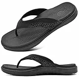 ONCAI Flip Flops Herren,Sommer Sport Dusch Sandalen Schwimmbad Strand Zehentrenner Badelatschen Männer Mit Orthopädie Arch Support Gummifußbett Schwarz Größe 43.5