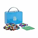 Plus-Plus 9607002 Geniales Konstruktionsspielzeug, Basic, Bausteine-Set in praktischer Metall-Box mit Henkel, 600 Teile, bunt