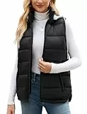 Vancavoo Weste Damen mit Kapuze Steppweste Warme Kapuzenweste Kurz Winterweste Freizeit Ärmellos Jacke Herbst Winter,Schwarz,XL