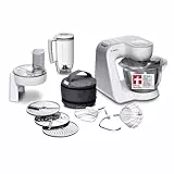 Bosch Küchenmaschine Serie 4, Edelstahl-Schüssel 3,9 L, Knethaken, Schlag- und Rührbesen Edelstahl spülmaschinenfest, Mixer 1,25 L, Durchlaufschnitzler, 3 Scheiben, 1000 W, Weiß, MUM58W20
