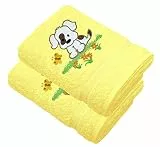 Lashuma Baby Badetuch Set mit Stick: Hund, 2X Kinder Handtücher Gelb, Babyduschtuch Größe: 50x90 cm