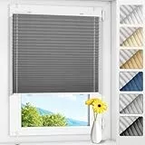 Allesin Plissee ohne Bohren Verdunkelung Klemmfix, Thermo Verdunkelungsplissee Grau 90x130cm(BxH), 100% Verdunklung, lichtundurchlässig, Sichtschutz, Sonnenschutz und Hitzeschutz für Fenster & Tür