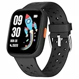 BIGGERFIVE Smartwatch Kinder, 1,8' Smartwatch Uhr Schrittzähler, 24/7 Puls, Schlafmonitor, Vibrationsalarm, IP68 Wasserdicht, Puzzlespiele mit/ohne App, für Mädchen Jungen Teens 5–16, Schwarz