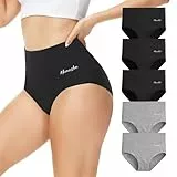 Momoshe Bauchweg Unterhose Damen Unterhosen Frauen Sport Slips Pantys High Waisted Stretch Atmungsaktiv Tanga Menstruationsunterwäsche Schwarz Grau 5er Pack S