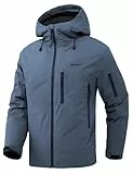 GEMYSE Herren Skijacke mit integrierte Schulterträger und Kapuze Warm Winterjacke Wasserdicht Berg Windbreaker Jacke für Snowboarden Wandern(Dunstblau,S)