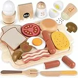 Airlab Kinderküche Spielküche Zubehör Holz, Lebensmittel Holzspielzeug für Küche Kinder, Typisches Englisches Frühstück Spielset aus Massivholz, Pädagogisches Rollenspiel Lernspielzeug Geschenk