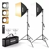 NEEWER 24'x24' Softbox Beleuchtungsset mit Stativständern, 2er Pack, 45W zweifarbige 2,4G LED Glühbirnen, 10 Kanäle, 2900K-7000K, 1400Lux/m, CRI95, 20m Fernbedienung, Fotografie Dauerlicht kit, NK103
