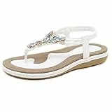 ZOEASHLEY Sandalen Damen Sommer Flache Zehentrenner Sandaletten Bohemian Flip Flops Weiß08 41