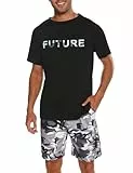 Nieery Schlafanzug für Herren, kurz, Baumwolle, Sommer, Pyjama-Set, Pyjama, Pyjama, Set, Pijamas, Herren, kurzärmelig, Shorts, Pyjama-Set, kurz, sommerlich, leichtes Nachthemd, grau, L