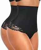 YARRCO Bauchweg Unterhose Damen Miederslips Spitze String Slips Tanga Shapewear Body Shaper Miederhose Formende Unterwäsche (Schwarz+Schwarz, L)