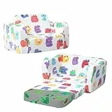 MeMoreCool Kindersofa Ausklappbar, 2-in-1 Kleinkinder Schlafsofa, Kindersessel mit Schlaffunktion, Mini Couch für Kuschelecke Kinderzimmer, Fancy Spielsofa für Mädchen und Jungen, Alphabet