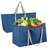 Generisch XXL wasserdichte Einkaufstasche mit Reißverschluss – 100 l große Einkaufstasche – faltbar, Handtaschen für Arbeit, Strand, Reisen und Einkaufen – Marineblau