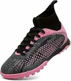 situkeke Fußballschuhe für Jungen, Mädchen, Kinder, Astroturf, Fußballschuhe, FG AG, Fußballschuhe, für drinnen und draußen, Teenager, Schwarzrosa, 34 EU
