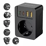 THUNIX Reiseadapter Weltweit Set mit 6 Abnehmbare Adapter, Internationaler Reisestecker mit USB C(PD 20W), Steckdosenadapter mit 4 USB, Stecker Typ A/E/F/G/B/I/M für USA/Japan/Südafrika/AUS/EU/UK