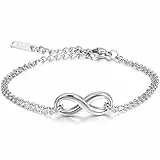 JewelryWe Unendlichkeitszeichen Armband Damen Fußkettchen: Edelstahl Lieben Infinity Unendlichkeit Zeichen Charm Armkette Armreif Fußkette mit Gravur Silber 16.5cm Länge