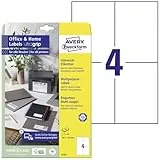 AVERY Zweckform 6124 Universal Etiketten (40 Klebeetiketten, 105x148 mm auf A4, bedruckbare Adressaufkleber, selbstklebende Versandetiketten mit ultragrip, ideal fürs HomeOffice) 10 Blatt, weiß