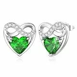 LANBEIDE Mai Geburtsstein Ohrringe, 925 Sterling Silber Unendlichkeit Liebe Herz Ohrstecker Smaragd Ohrringe für Frauen Geburtstagsgeschenke