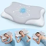 CloudÉtoile Orthopädisches Kissen Memory Foam Kissen ‑ 2‑in‑1 Ergonomisches Kopfkissen für Seiten Rücken & Bauchschläfer Nackenkissen Kopfkissen Seitenschläfer Grau 64x38x12 cm